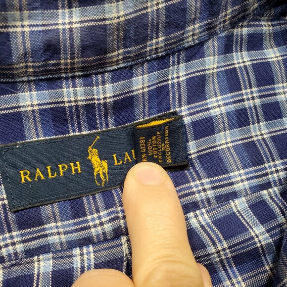 Ralph Lauren Blue Label Long Sleeve Button Down Plaid Shirt Blue White Men Sz L - Picture 4 of 11